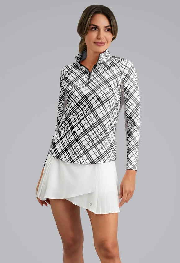 New Ibkul Tony Print Long Sleeve Mock Neck Top MSP $105