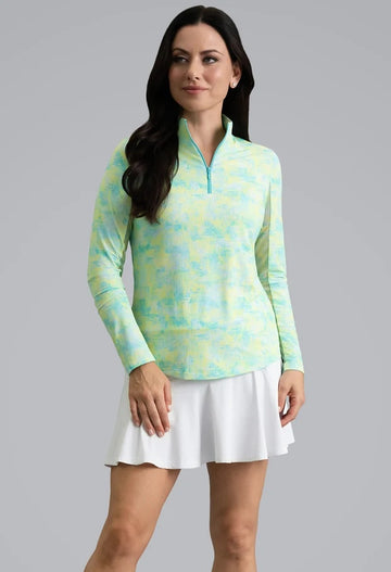 Buy yellow New Ibkul Kate Long Sleeve Mock Neck Top MSP $105