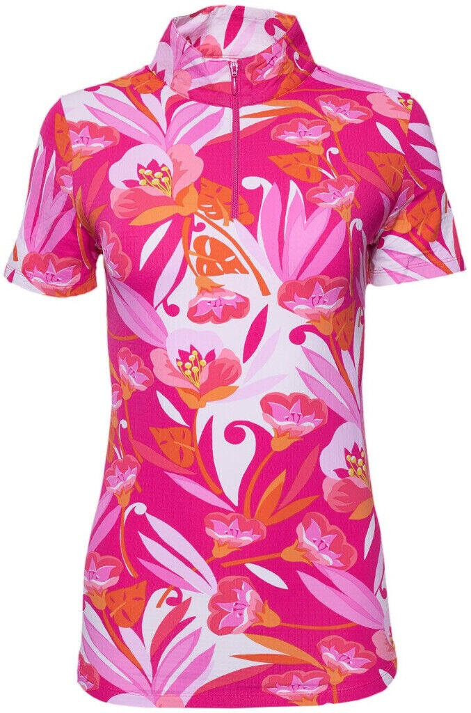 New Ibkul Caroline Hot Pink Short Sleeve Golf Top Size L MSP$94