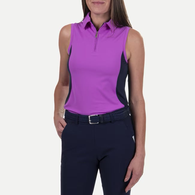 New Kjus Women's Cool Recovery Sleeveless Polo Foxglove/Blue Size M MSP$119