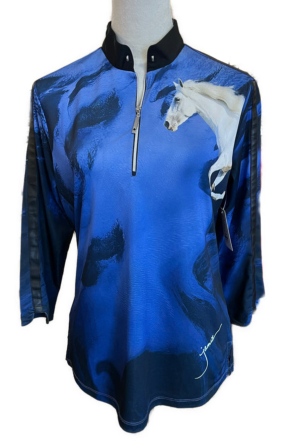 Jamie Sadock Women's 3/4 Sleeve Blue Golf Top w/ Horse Size M. MSP$109