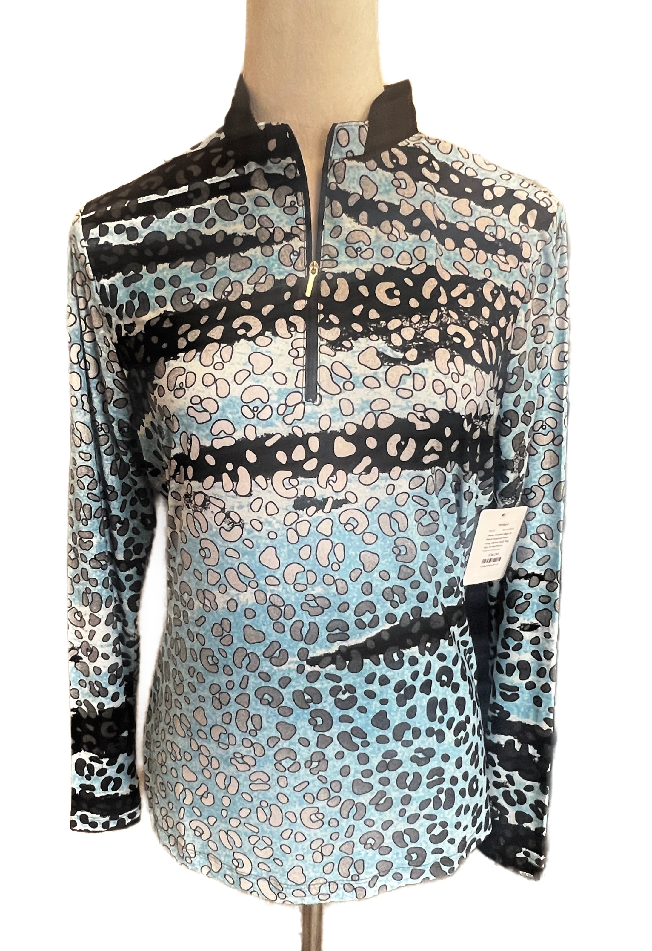 Jamie Sadock Blue & Black Animal Print Long Sleeve Golf Top Size M MSP$109