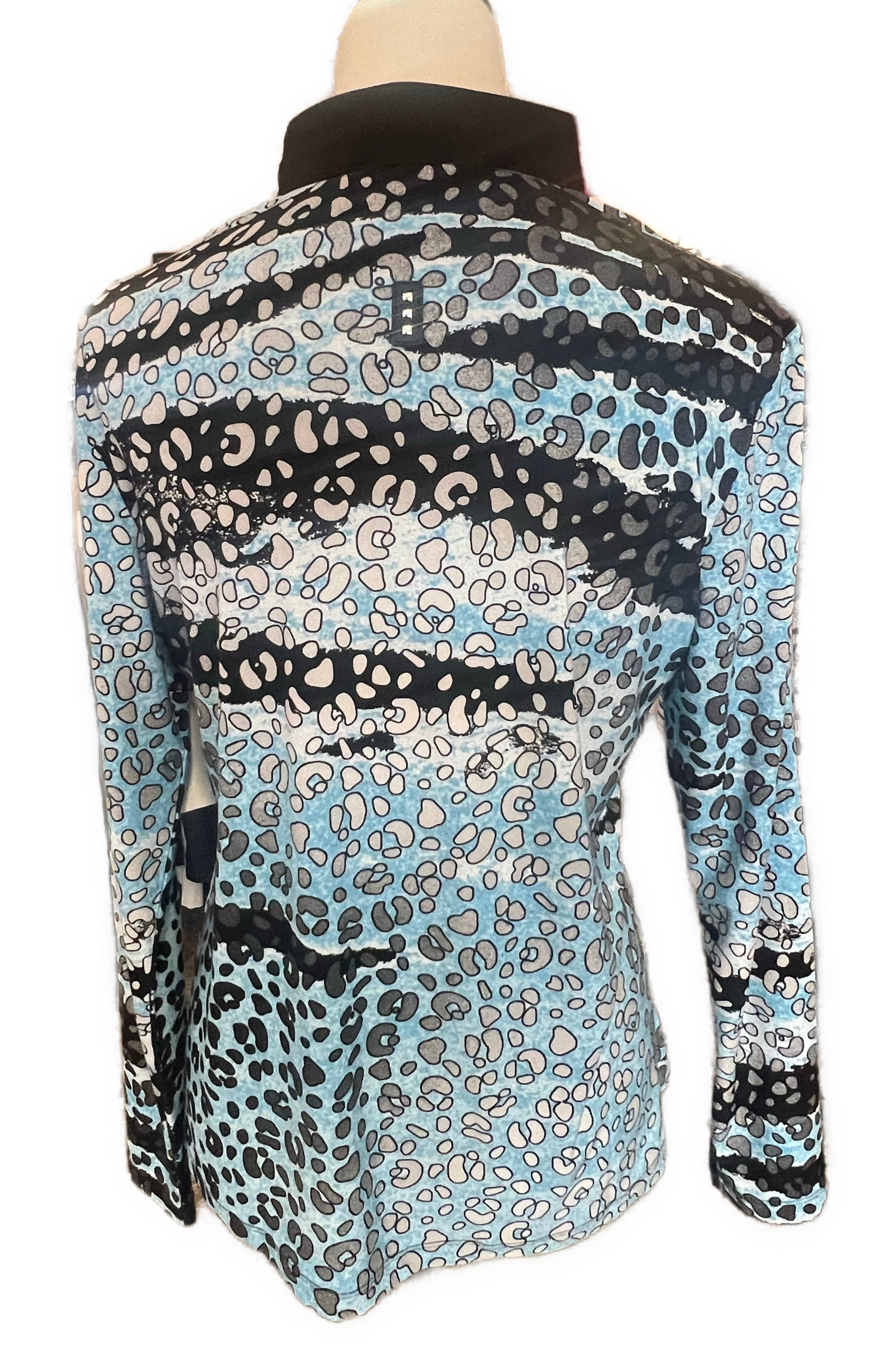 Jamie Sadock Blue & Black Animal Print Long Sleeve Golf Top Size M MSP$109 - 0