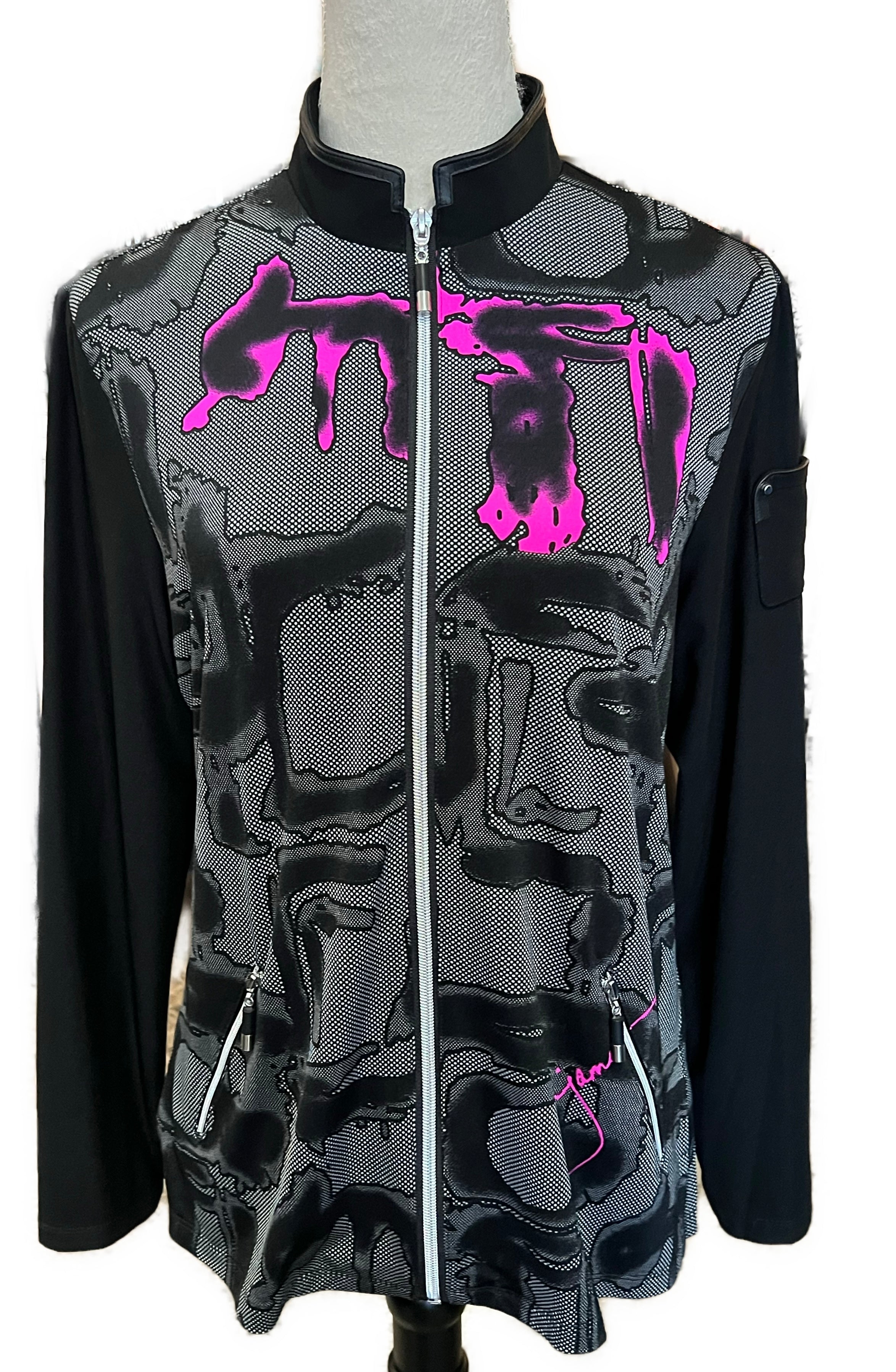 Jamie Sadock Women's Black & Pink Print Full-Zip Golf Top Size M MSP$119