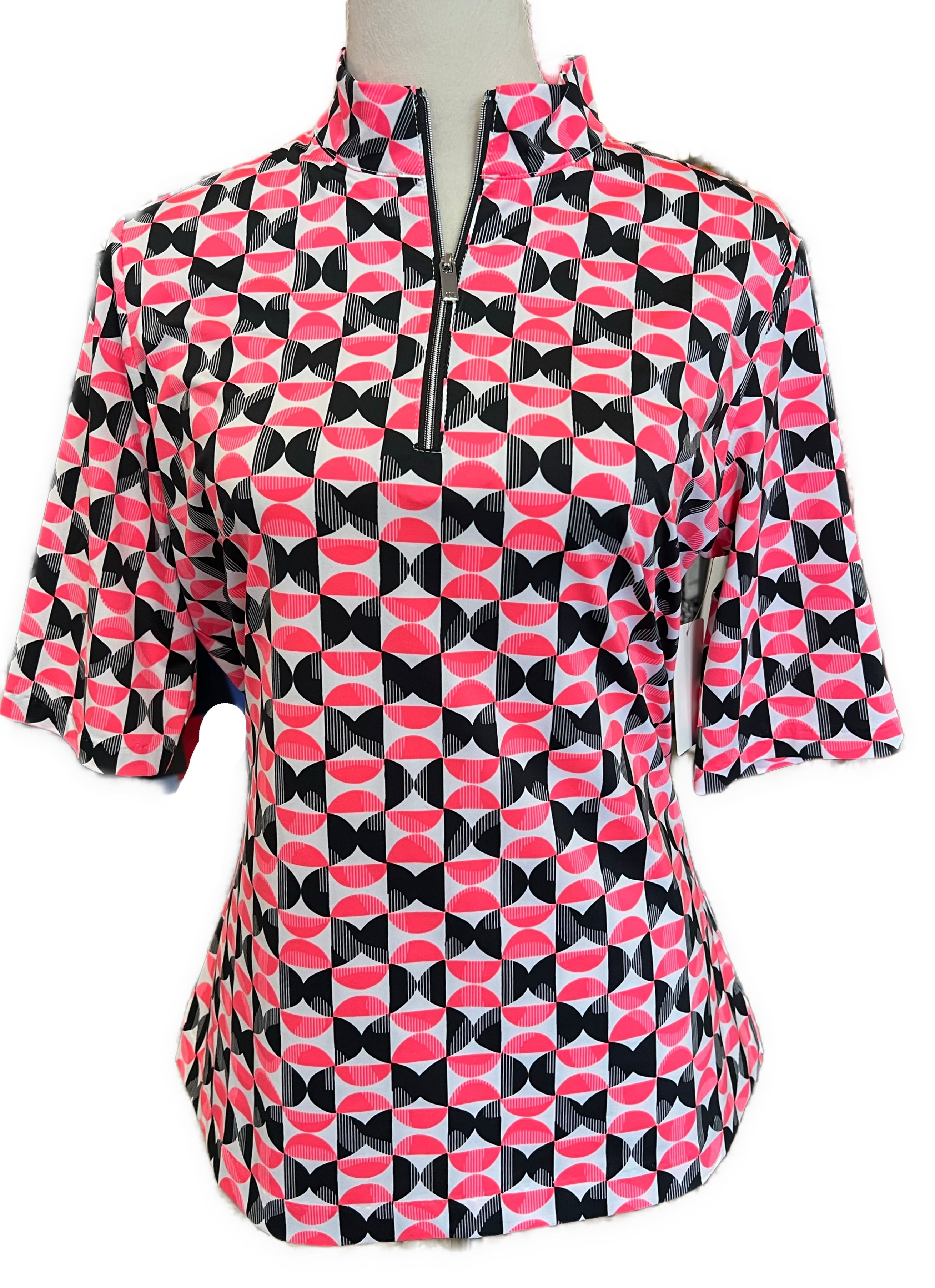 Tail Activewear White, Black & Pink Geo Print Half Sleeve Golf Top Size L MSP$100