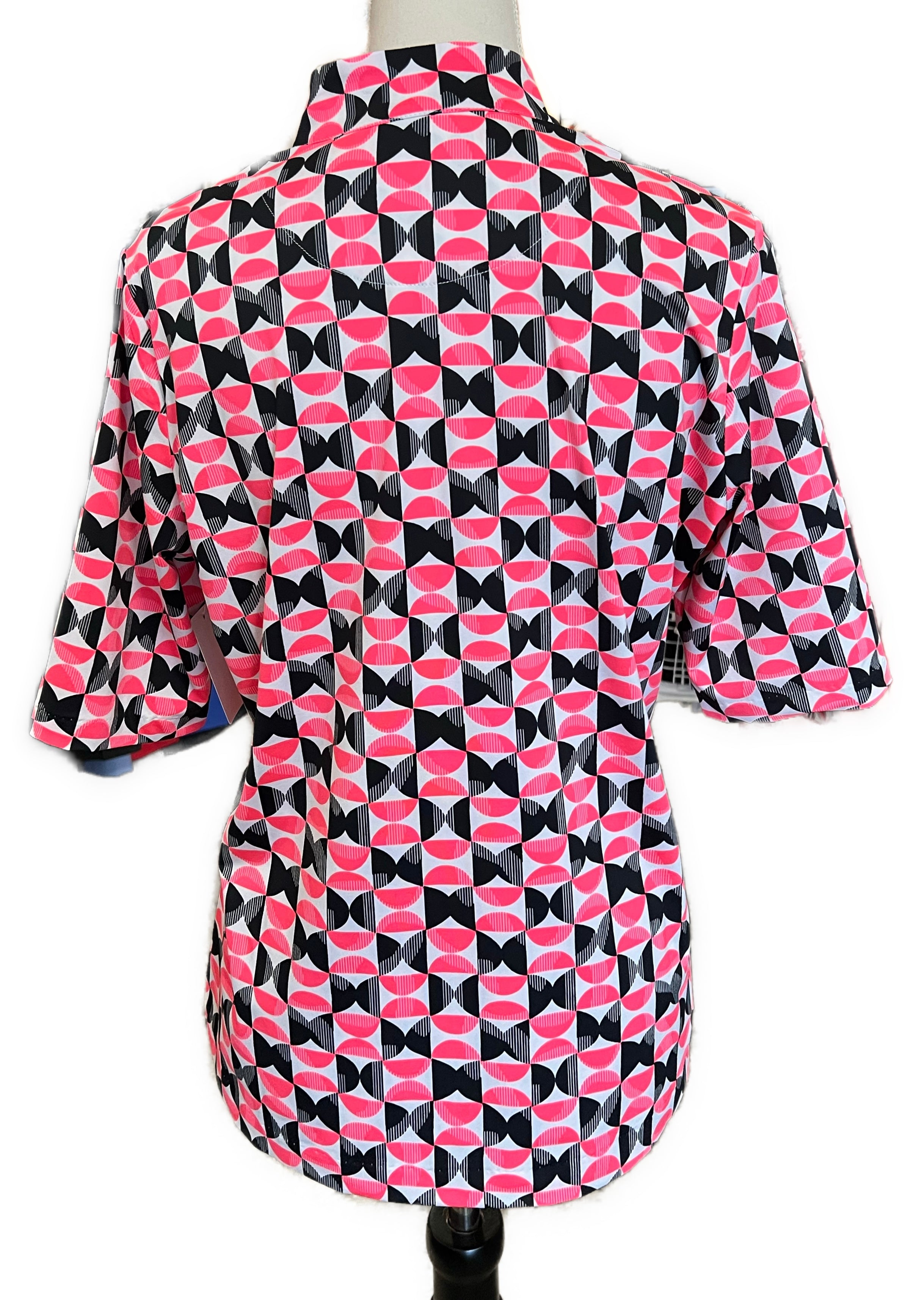 Tail Activewear White, Black & Pink Geo Print Half Sleeve Golf Top Size L MSP$100 - 0