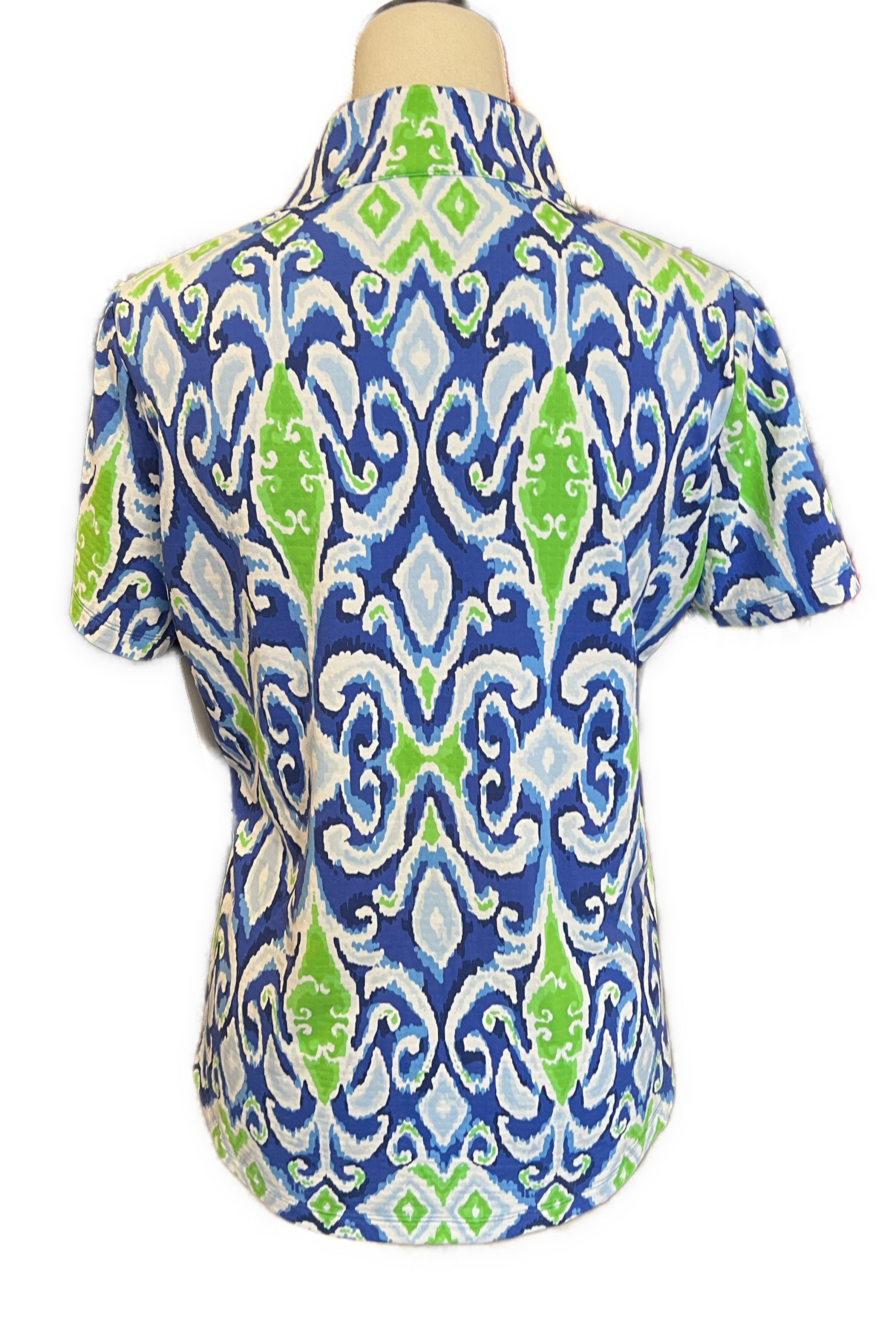 Ibkul Women's Blue and Lime Print Short Sleeve Golf Top Size M MSP$94 - 0