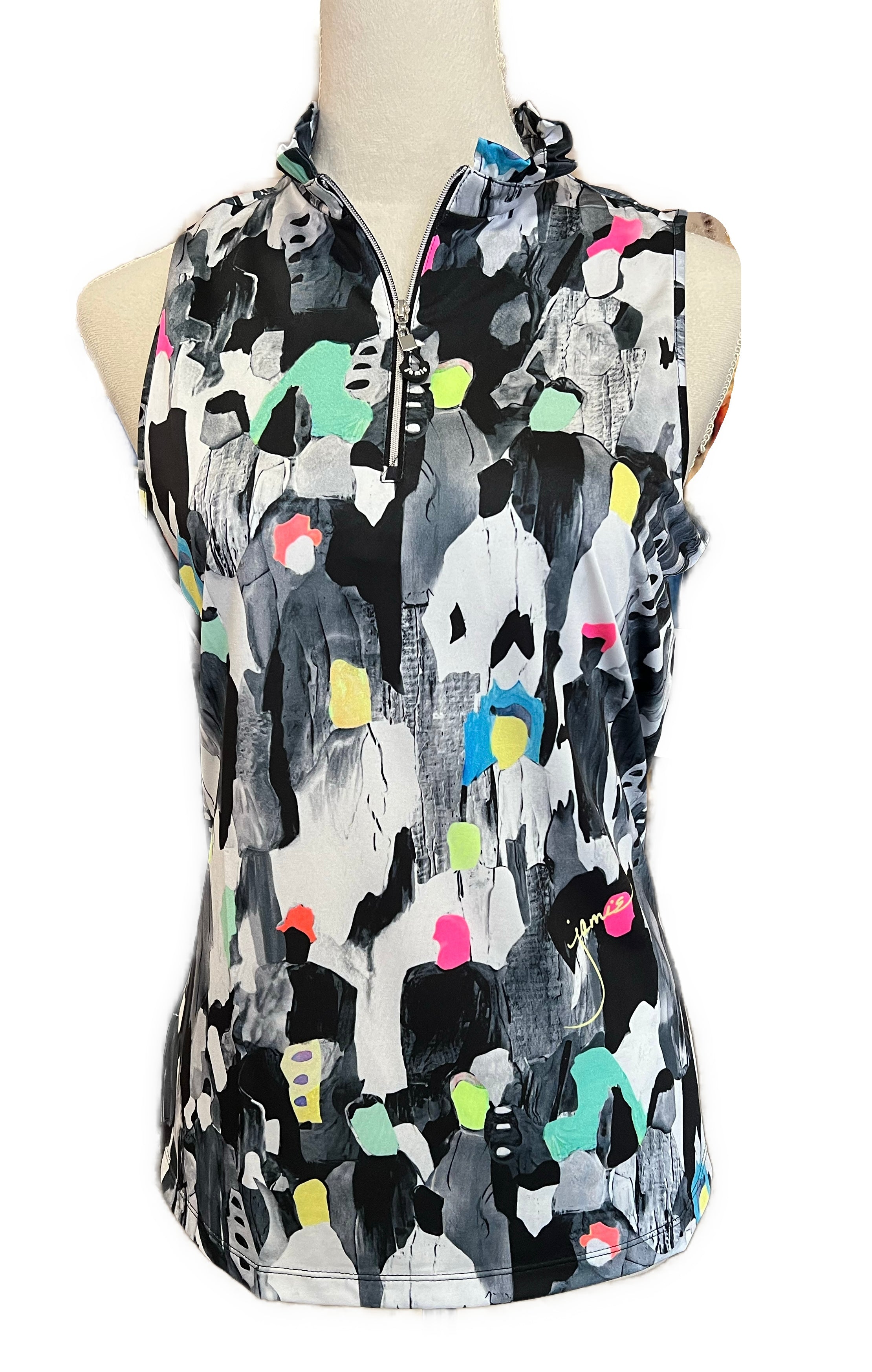 Jamie Sadock Abstract People Print Sleeveless Golf Top Size M. MSP$90