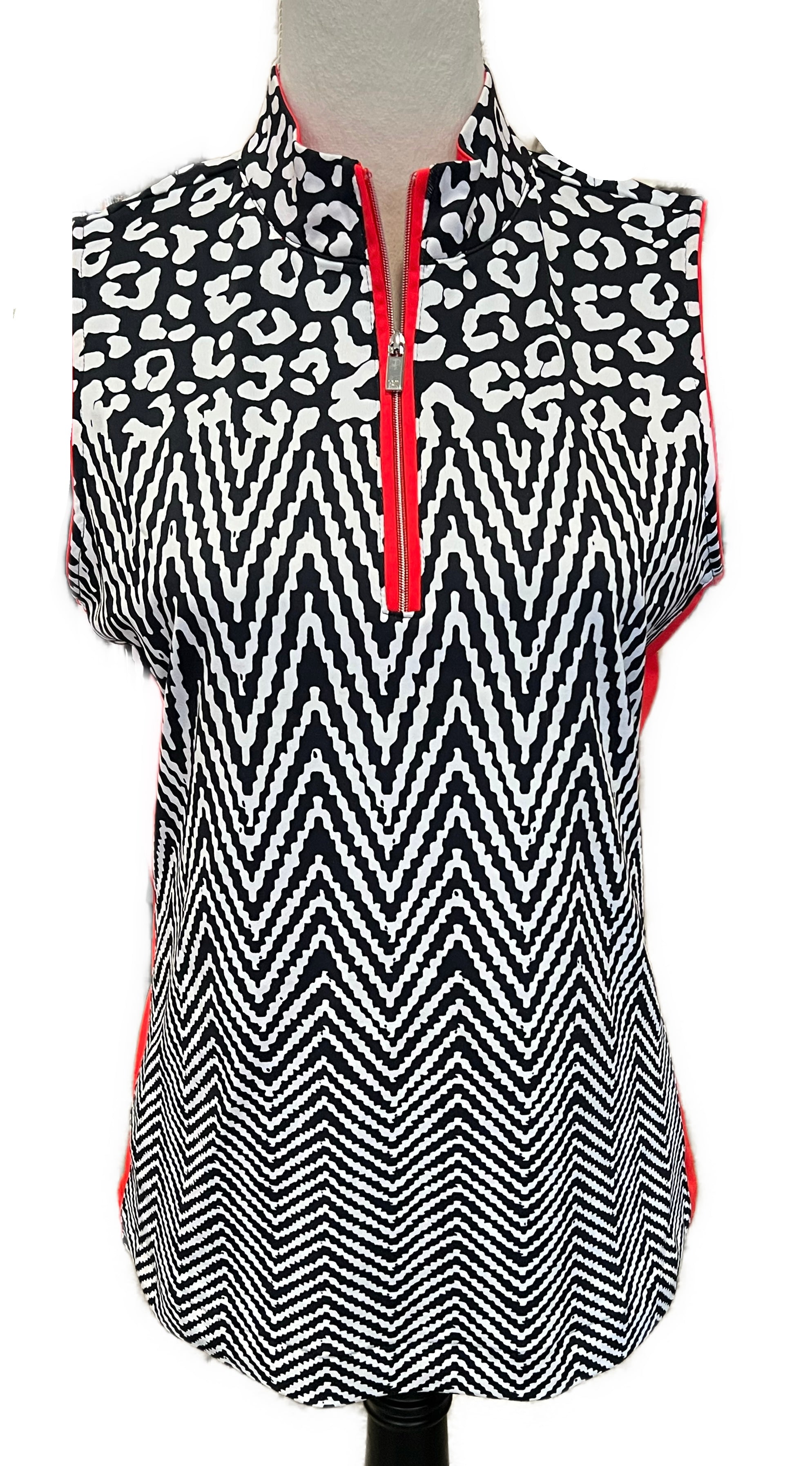 Tail Women's Black, White & Red Animal Print Sleeveless Golf Polo Size M MSP$101