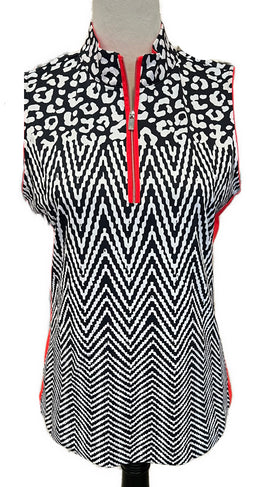 Tail Womens Navy/White w/Red Animal Print Sleeveless Golf Polo Size M MSP$101