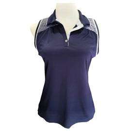 PGA Tour Navy & White Squared Woven Sleeveless Women's Golf Top Size S