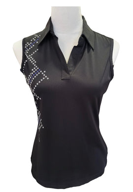 Greg Norman Black Abstract Houndstooth Sleeveless Top Size S