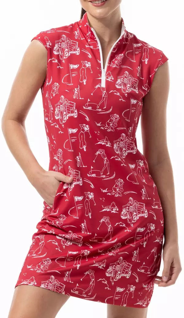 San Soleil Solstice Cool 36" Sleeveless Print Golf Dress - Birdie Scarlet Size M MSP$138