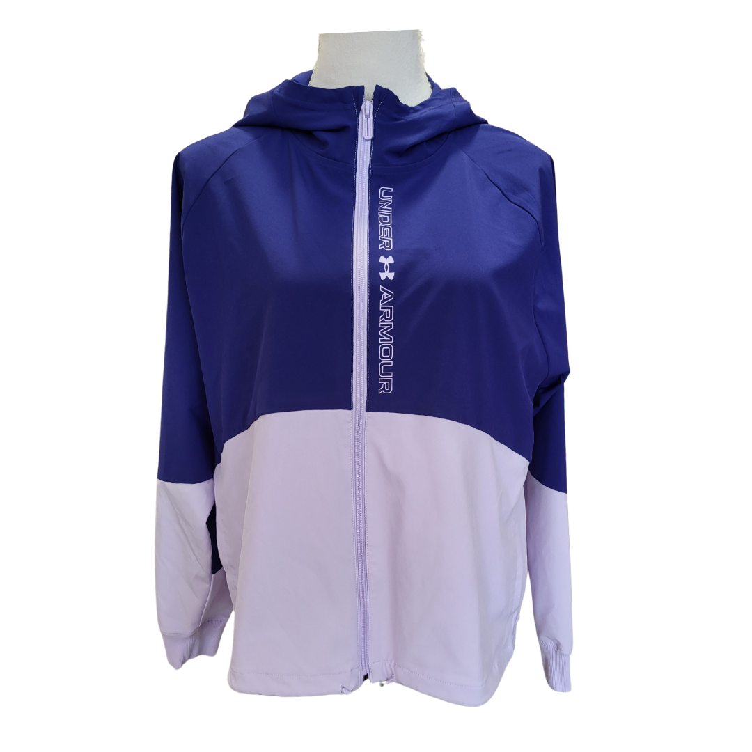 Women's Under Armour Misty Purple Rival Full-Zip Hooded Woven Cropped Jacket Size M MSP$65