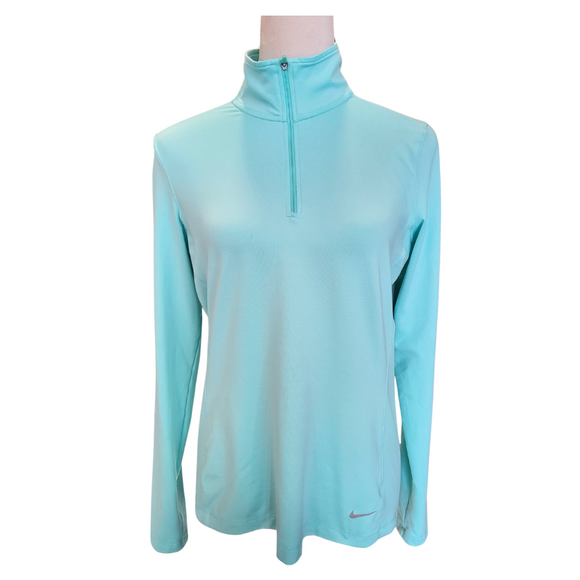 Women's Nike Golf Aqua 1/4Zip Mock Neck Long Sleeve Pullover Size M MSP$75