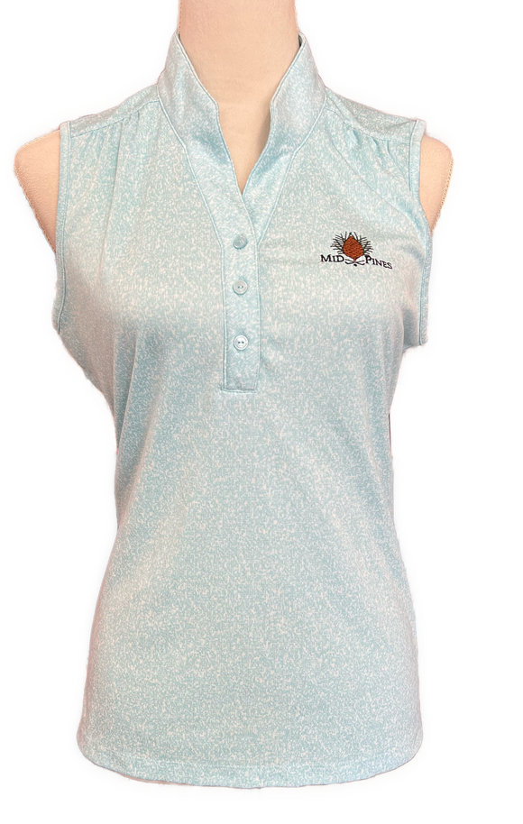 Greg Norman Women's Aqua Heathered Dot Sleeveless Golf Polo w/ Logo MSP$66