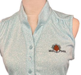 Greg Norman Women's Aqua Heathered Dot Sleeveless Golf Polo w/ Logo MSP$66 - 0