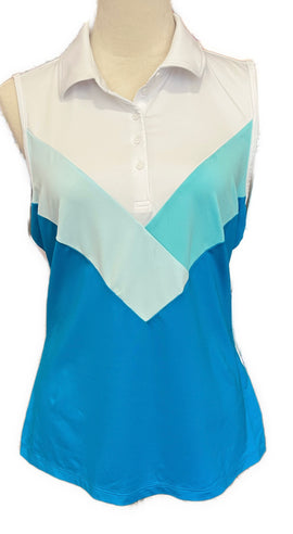 Women's G/Fore Multi V Tech Jersey Sleeveless Golf Polo Size L MSP$110