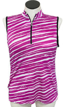 Tail Activewear Magenta & White Zebra Striped Sleeveless Golf Top Siize XL. MSp-1