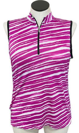 Tail Activewear Magenta & White Zebra Striped Sleeveless Golf Top Siize XL. MSp