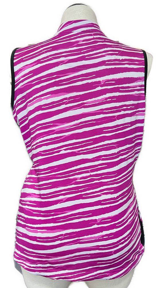 Tail Activewear Magenta & White Zebra Striped Sleeveless Golf Top Siize XL. MSp