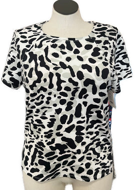 Tail White Black Animal Print Short Sleeve Activewear Top Size XL MSP$75