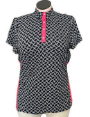 Tail Women's Black & White Grid Print Short Sleeve Golf Top Size XL MSp$100-1
