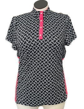 Tail Women's Black & White Grid Print Short Sleeve Golf Top Size XL MSp$100