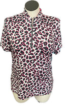 Tail White, Black & Pink Animal Print Short Sleeve Golf Top Size XL MSP$105-1