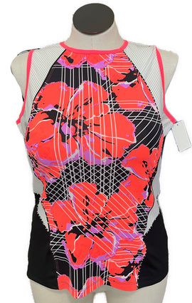 New Tail Activewear Black, White & Floral Tennis Tank Size XL MSP$75
