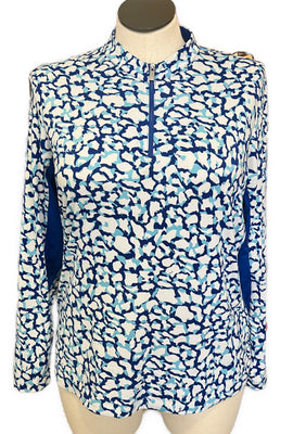 Tail Activewear Blue & White Animal Print Long Sleeve Pullover Size XL MSP$100