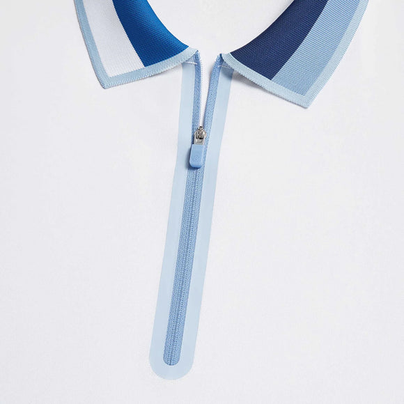 New Women's G/Fore Zip Tech Pique Golf Polo White/Blue MSP$130