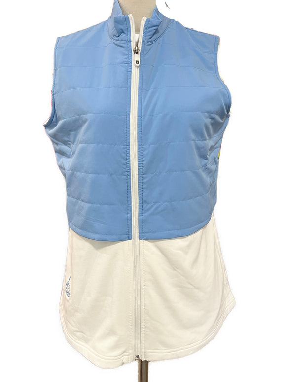 New Footjoy Women's Layered Insulated Golf Vest White/Blue Size S MSP$176