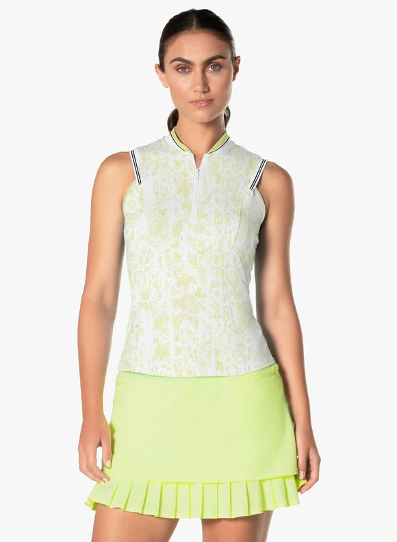 New Lucky in Love Women's Electric Toile Sleeveless Zip Tank Lemon Size L MSP$84