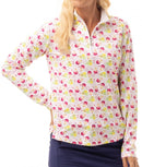 New SanSoleil Ladies SOLTEK Lux L/S Print Zip Mock Golf Sun Shirt - Spritz MSP$105-1