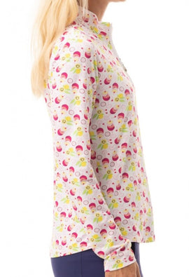 New SanSoleil Ladies SOLTEK Lux L/S Print Zip Mock Golf Sun Shirt - Spritz MSP$105 - 0