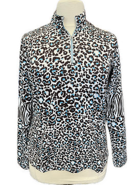 GGBlue Women's White, Brown & Blue Animal Print Golf Pullover Size XL MSP$86