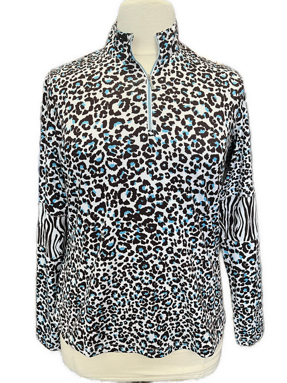 GGBlue Women's White, Brown & Blue Animal Print Golf Pullover Size XL MSP$86