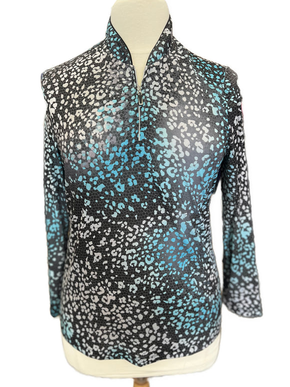 Jamie Sadock Sunsense Black & Blue Animal Print Long Sleeve Golf Top Size L MSP$98