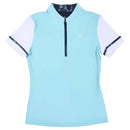 New Ashley Herrera Women's Aqua & White Color Block Golf Polo-1