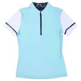 New Ashley Herrera Women's Aqua & White Color Block Golf Polo