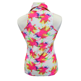 Tzu Tzu Multicolored Screenprint Splatter Sleeveless Women's Mock Polo Size XL - 0