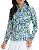 New Ibkul Women's Naomi Long Sleeve Print Zip Golf Sunshirt - Navy MSP$100-1