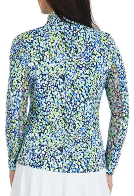 New Ibkul Women's Naomi Long Sleeve Print Zip Golf Sunshirt - Navy MSP$100 - 0