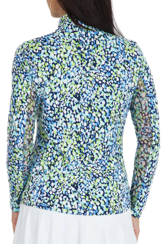 New Ibkul Women's Naomi Long Sleeve Print Zip Golf Sunshirt - Navy MSP$100