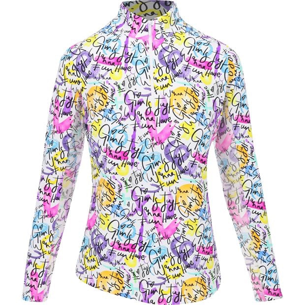 New Ibkul Women's Angie Print Long Sleeve Zip Mock Golf Sunshirt MSP$100