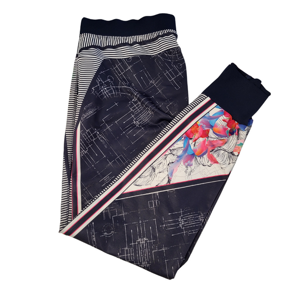 New Lucky in Love Blueprint & Floral Women's Joggers - Midnight Size M MSP$124
