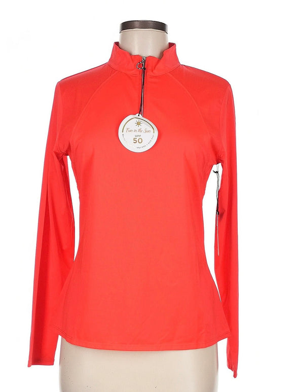 New Tail Activewear Women's Red Mock Zip Long Sleeve Golf Top Size M MSP$95