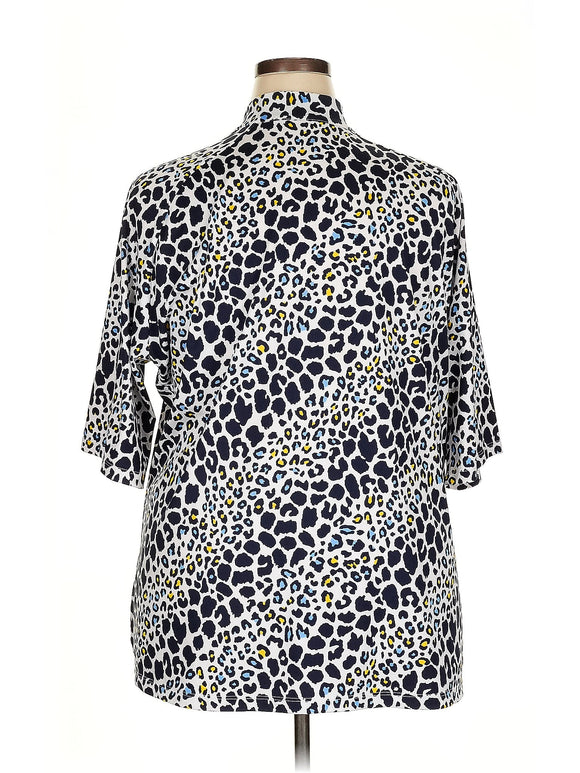 Tail White Label White & Navy Animal Print Half Sleeve Golf Top Size 3X