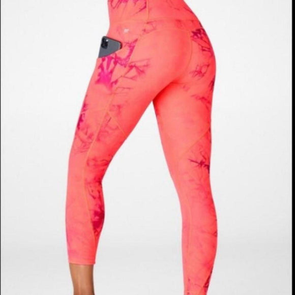 Fabletics Pink & Coral Oasis Tie-Dye Leggings Size M